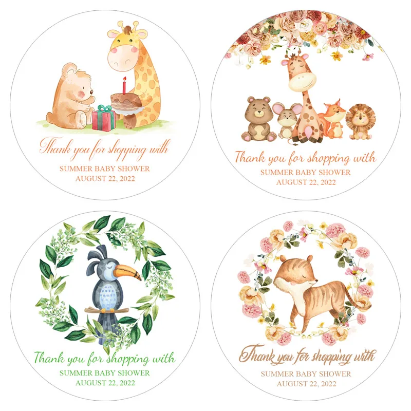 

4.5Cm Custom Jungle Animals Party Stickers Wild One Woodland Safari 1st Birthday Party Decor Kid Baby Shower Jungle Themed Party