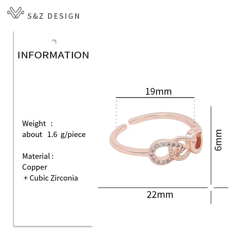 S&Z DESIGN New Fashion Temperament Wax Inlay Water Drop Cubic Zirconia Adjustable Rings For Women 585 Rose Gold Color Jewelry