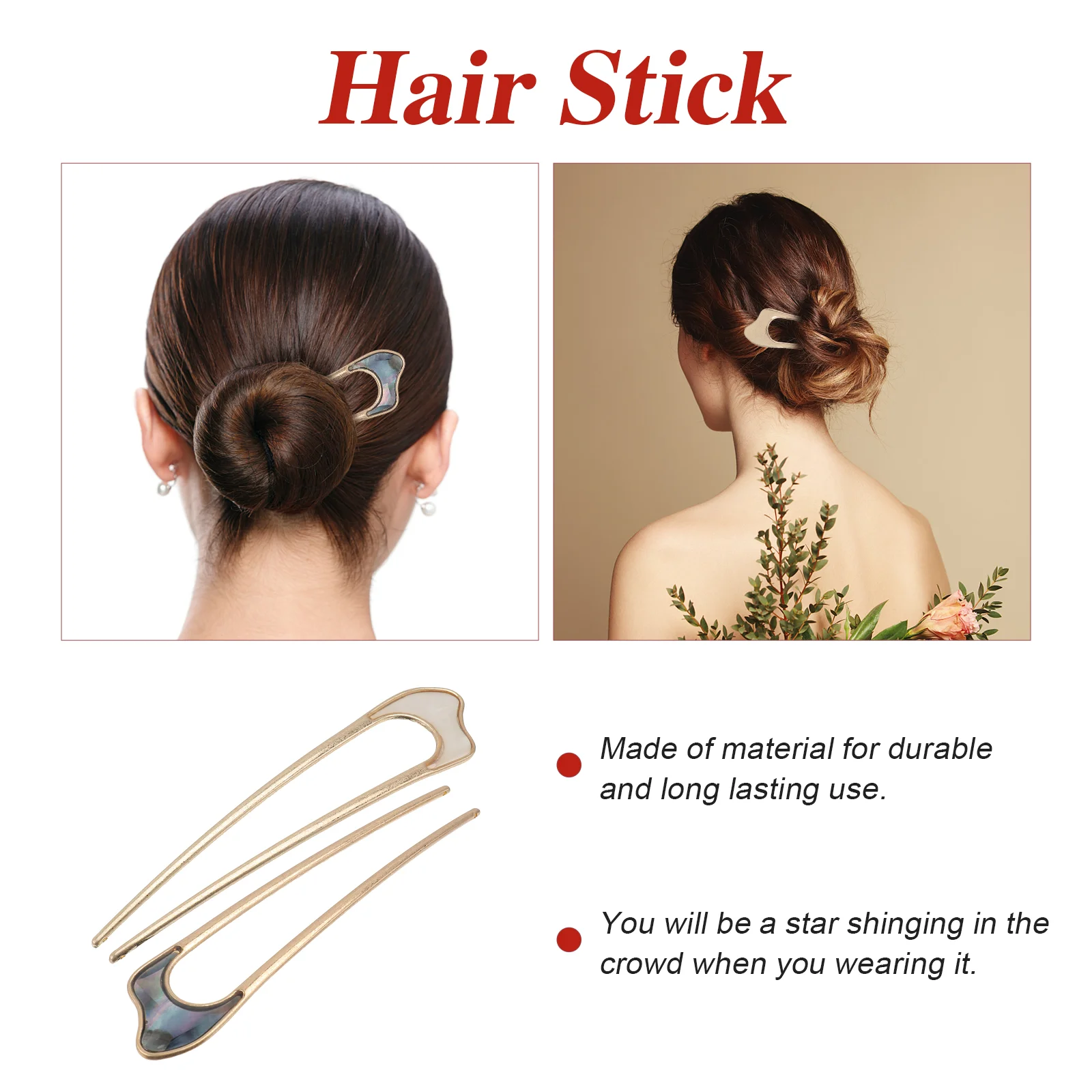 2 Pcs U Shaped Hair Pins Stick Bridal Hairpin Japanese Sticks Women Barrettes Clip Fork Metal 6