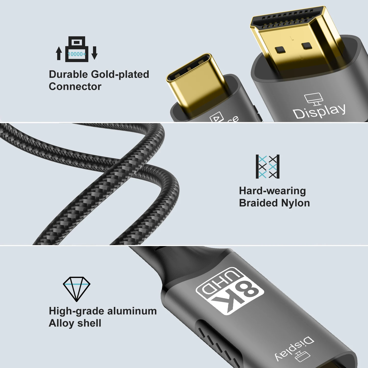 High-Performance 8K USB-C to HDMI 2.1 Cable with HDR10 & HDCP 2.3 Support