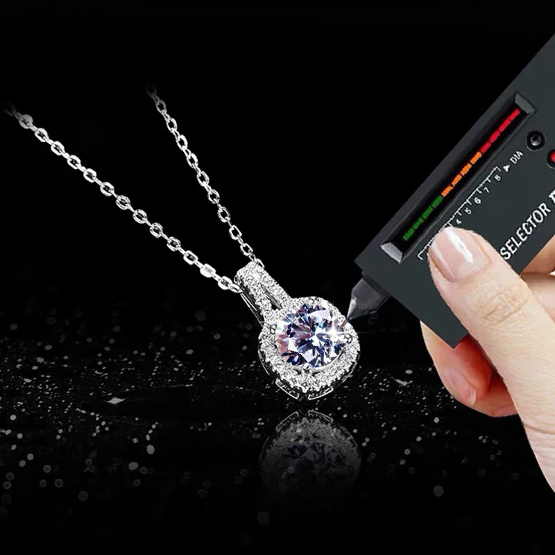 100% Real Moissanite Necklace for Women Vvs Round Cut Diamond Pendant Trendy 6 Prong for Girlfriend Jewelry S925 Sterling Silver