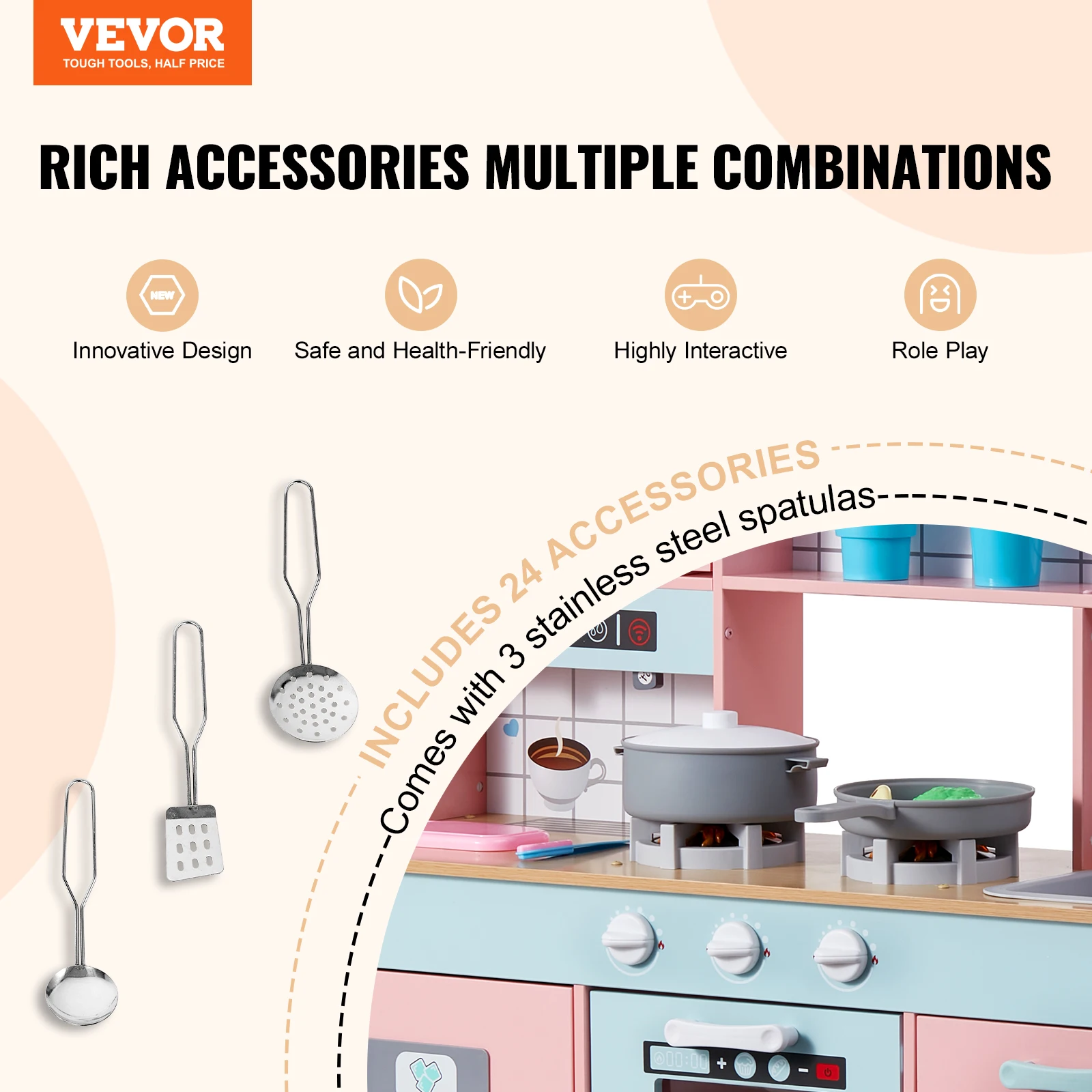 VEVOR Pretend Play Cooking Toy for Kids Chef Playset Kitchen Accessories with Lights & Sounds for Toddles Girls Boys Ages 3+ 2