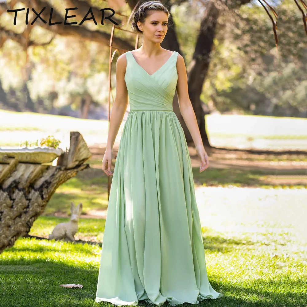

TIXLEAR A-line Party Dresses Formal Party Dress Simple Classic V-Neck Chiffon Floor-Length robe de soirée vestidos de fiesta