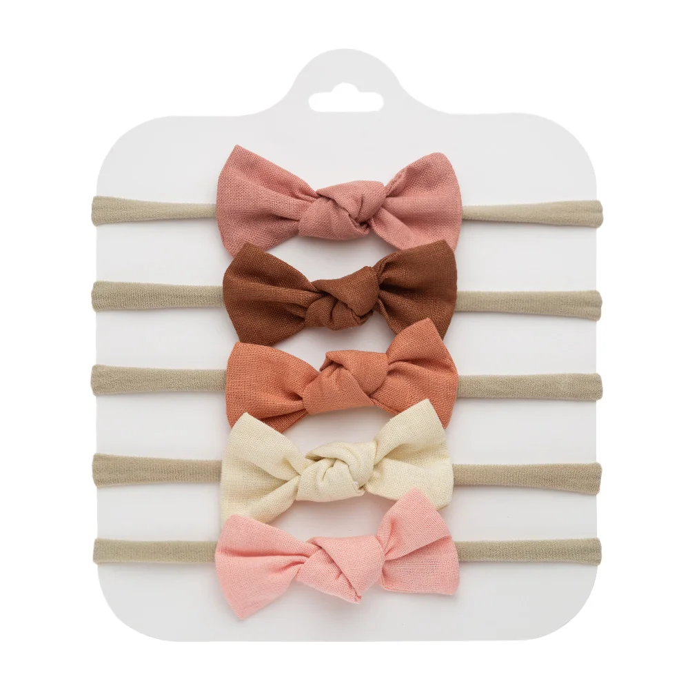 

5Pcs/Set Ins Solid Cloth Tiny Bow Baby Headband for Newborn Boys Girls Fabric Newborn Kids Headwear Cute Elastic Nylon Hairbands