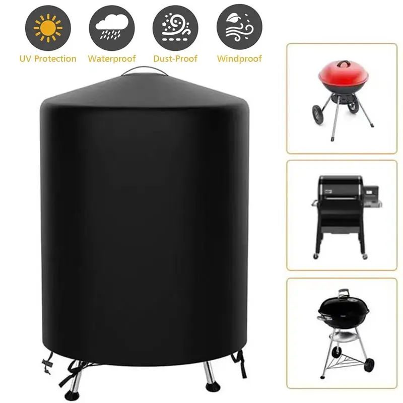 Outdoor Black Waterproof  BBQ Cover Heavy Duty Dust Protective Grill Cover Fire Pit Stove Round Gas Charcoal Electric BBQ Cover