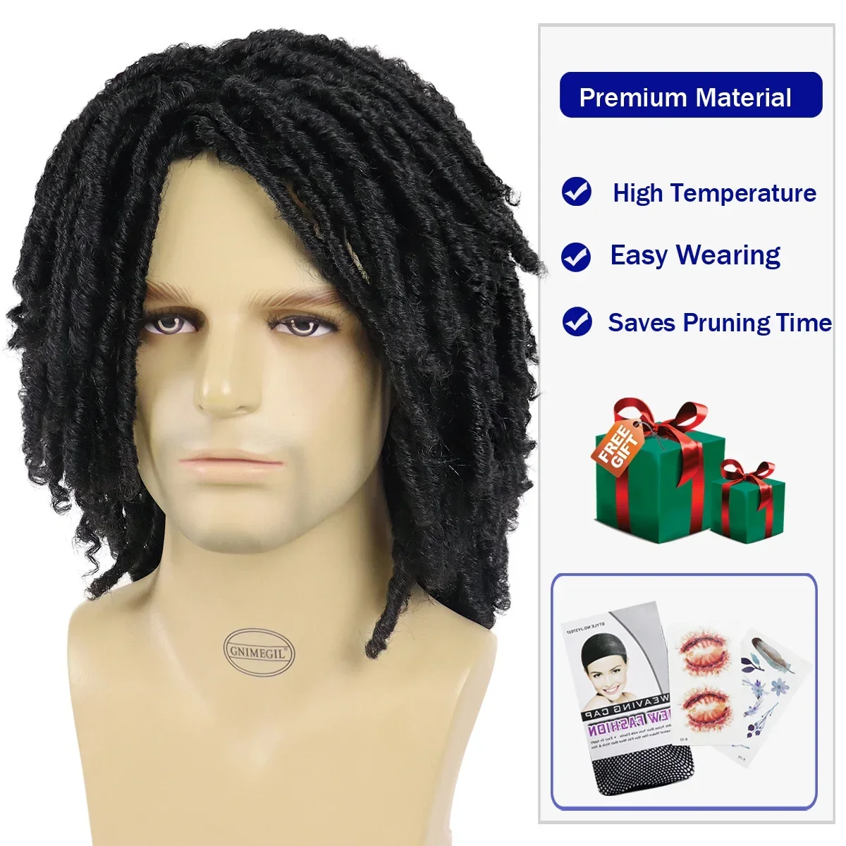 Synthetic Wig GNIMEGIL Braided Wigs Rasta Natural Synthetic Wig Dreadlocks Short Wigs for Man Afro Curly Bob Wig Faux Locs Costume Dreads synthetic wig