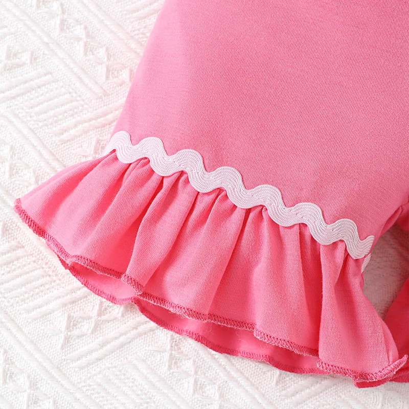 Newborn Baby Sleepwear 0-3Y Baby Girls Summer Pajama Set Short Sleeve Lapel Button Down Shirts Tops + Ruffle Shorts Toddler Sleepwear Kids Loungewear