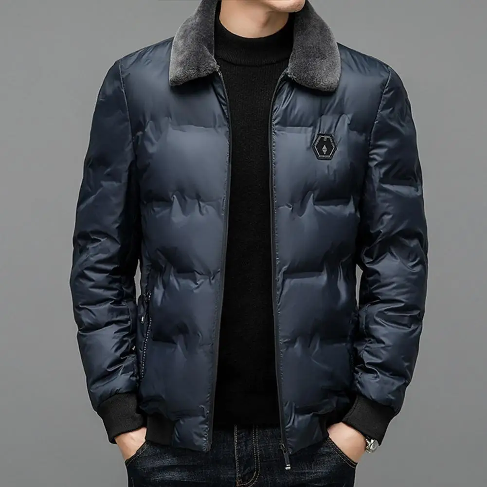 

Дизайнерская куртка с отложным воротником, Стильное мужское пуховое пальто средней длины с отложным воротником из искусственного меха, ветрозащитная и устойчивая к холоду искусственная кожа для осени/зимы