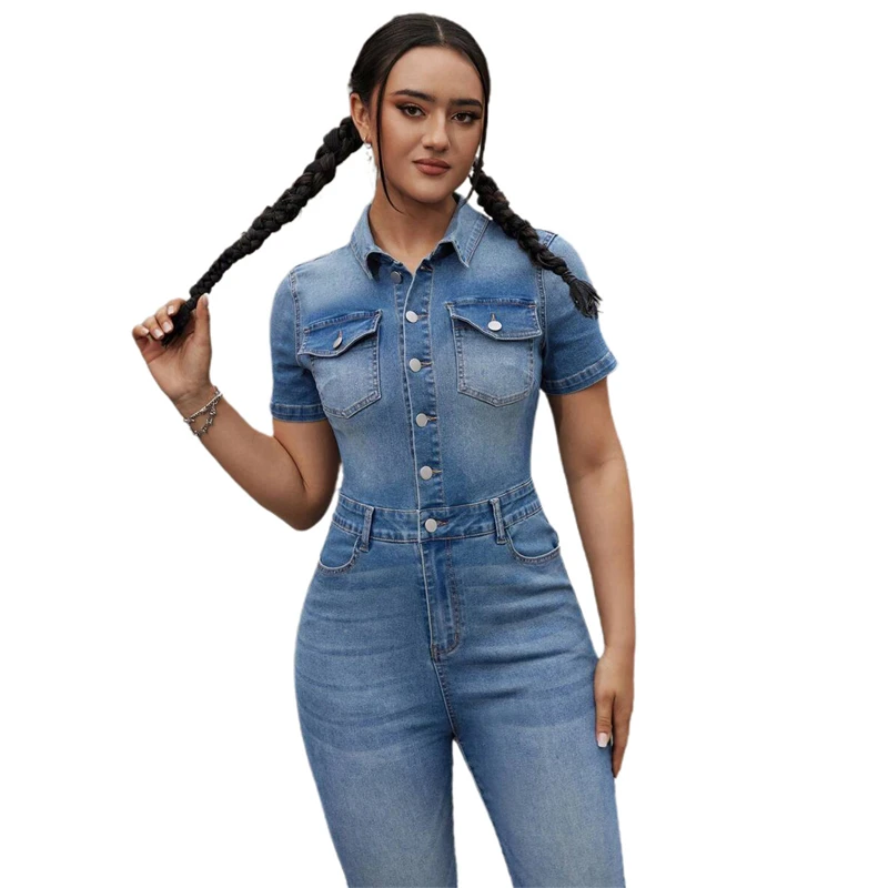 

Slim Front Open Bodycon Denim Jumpsuit Women Long Jumpsuits Overalls Jeans Ropa De Mujer 2024 Cotton Elegance Woman Bodysuit