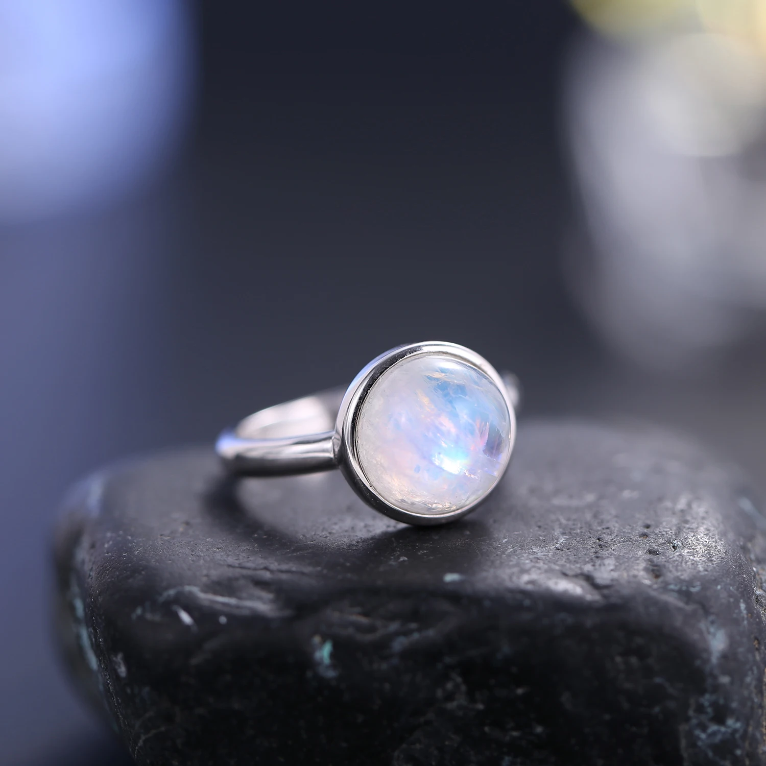 Natural Blue Labradorite engagement ring moonstone minimalist 5 stones –  WILLWORK JEWELRY