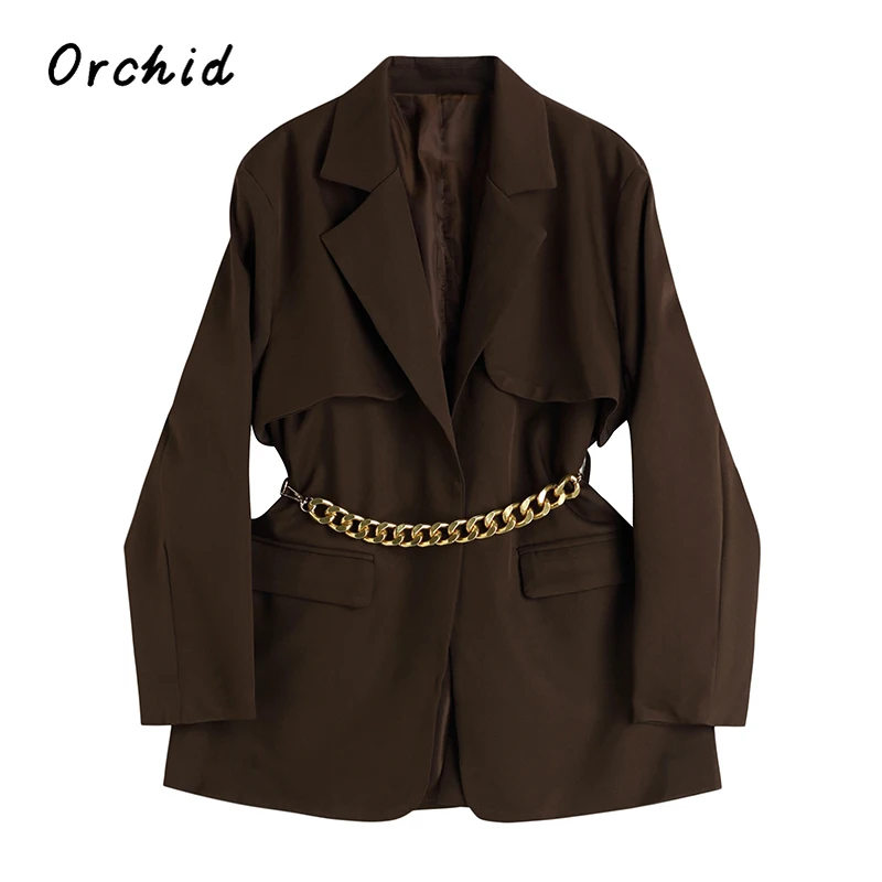 

Korean Style Luxury Blazer Coat Women's 2023 Autumn Winter Fashion Design Chain Slim Decorate Harajuku High-end Outerwear Tops