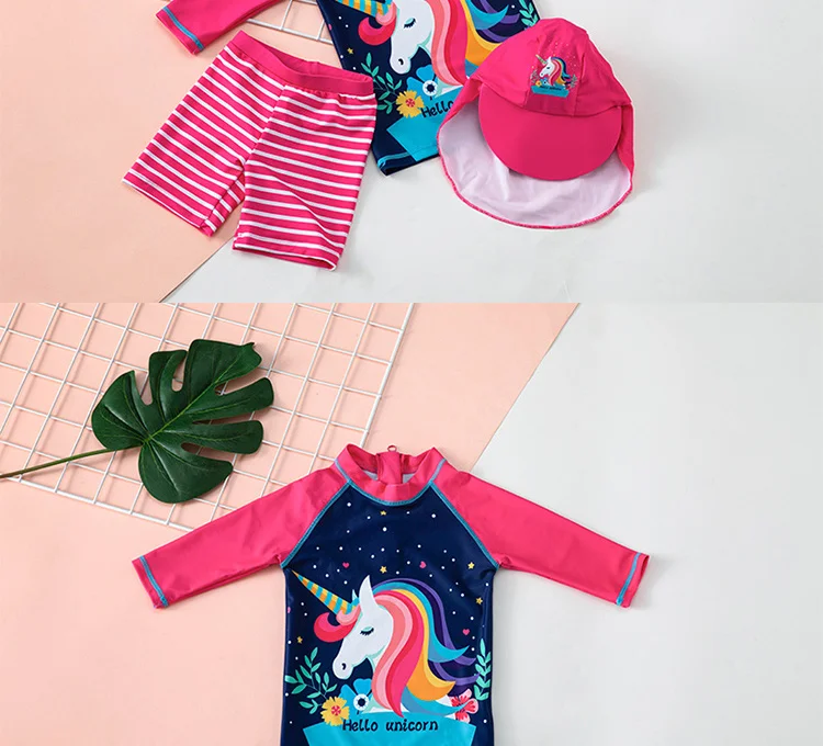 Girls Two Pieces Swimsuit Unicorn Cute Swimwear Bathing Suits 2-12 Years Pull On Closure Quick-dry Elastic Materia Child Suit bathing suit cover