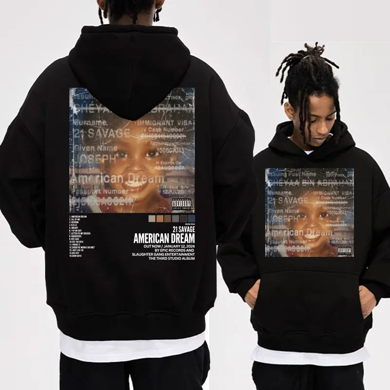 

Rapper Hip Hop 21 SAVAGE New Album Graphic Hoodies Men Women Clothing Fashion Oversized Streetwear Sweatshirts Fleece Pullover