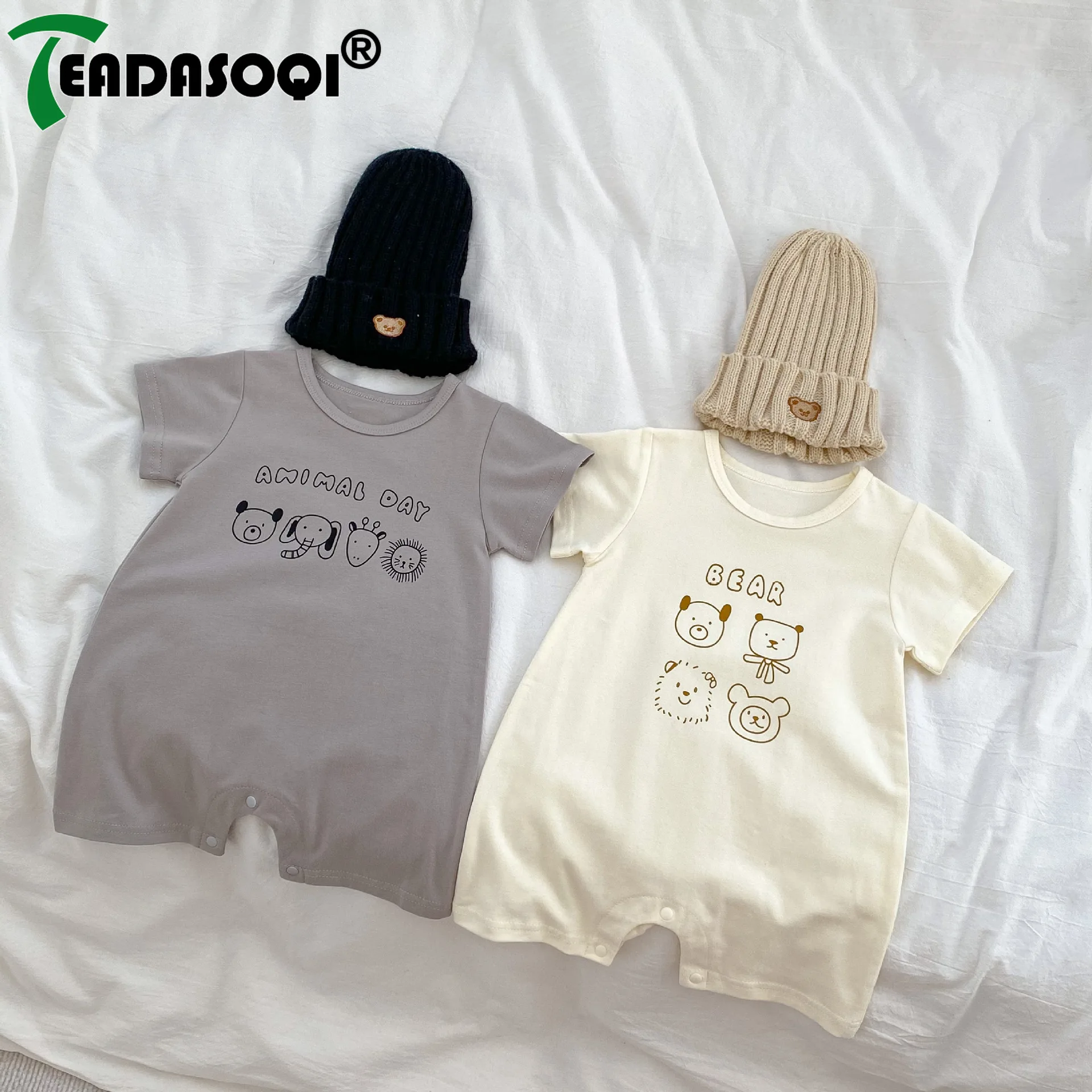 

Summer Romper 유아복 Kids Infant Girls Boys Short Sleeve Cute Bear Print Outdoor Clothing Baby Cotton Jumpsuit Toddler Newborn