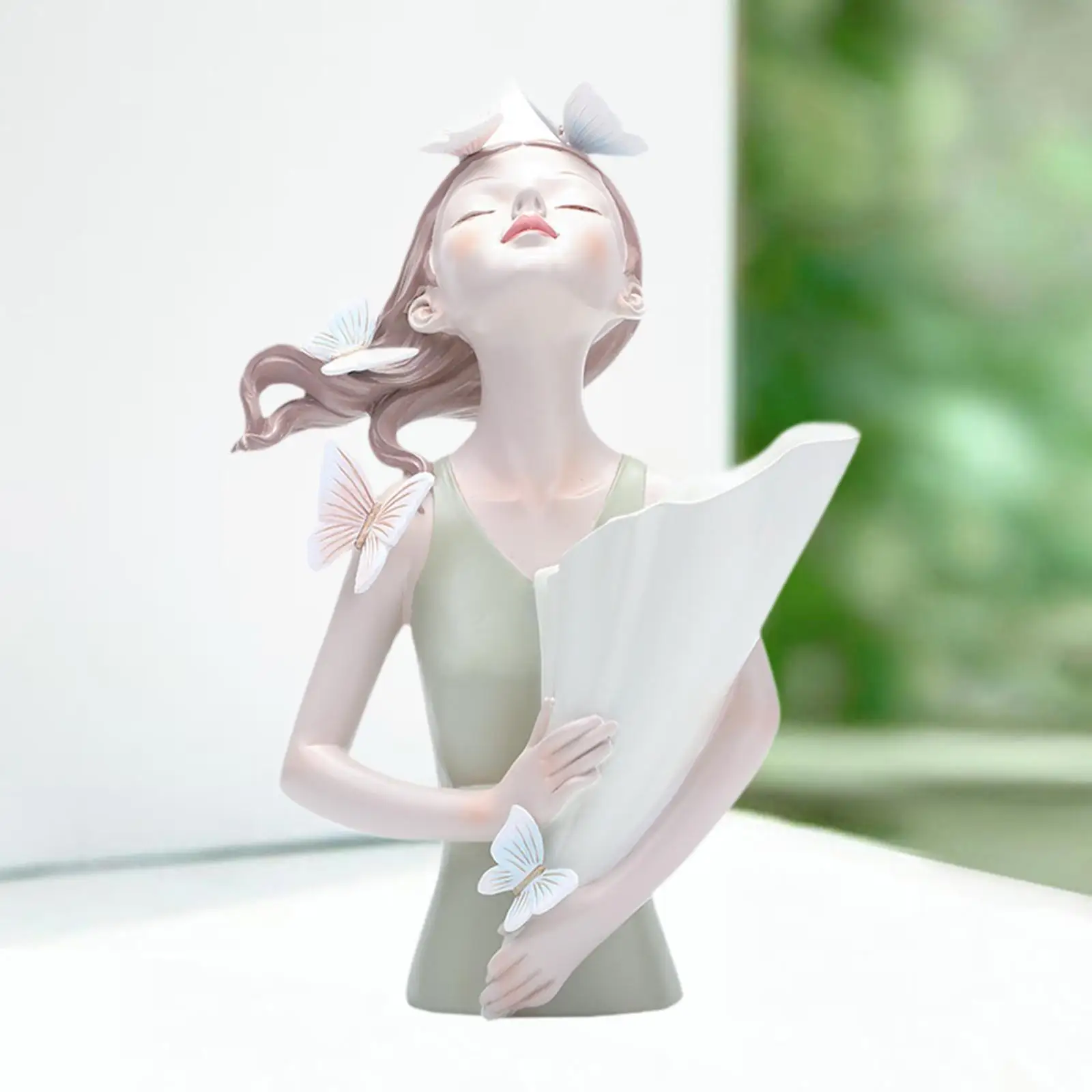 Table Ornament Butterfly Decor Girl Statue Flower Vase 8.4x12inch Handicraft for Household Kitchen Dining Multifunctional