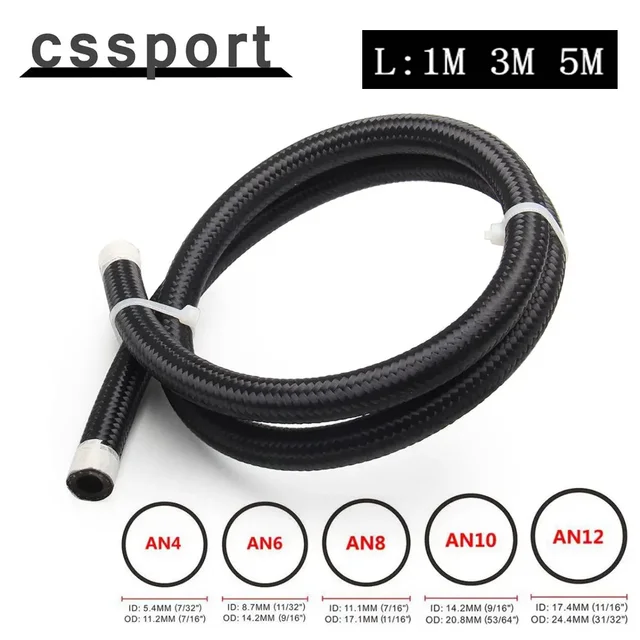 1M AN4 AN6 AN8 AN10 AN12การใช้ท่อ Gas Oli Cooler ท่อสายท่อสแตนเลสสตีลไนลอน Braided ภายใน CPE ยาง TF-1007 1