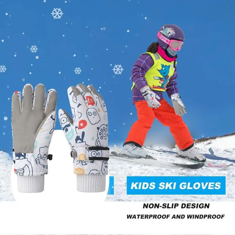 Ski Gloves For Kids Anti-Slip Insulated Winter Gloves Padded Warm Winter Gear Waterproof Thickened Gloved Padded For Skiing 3