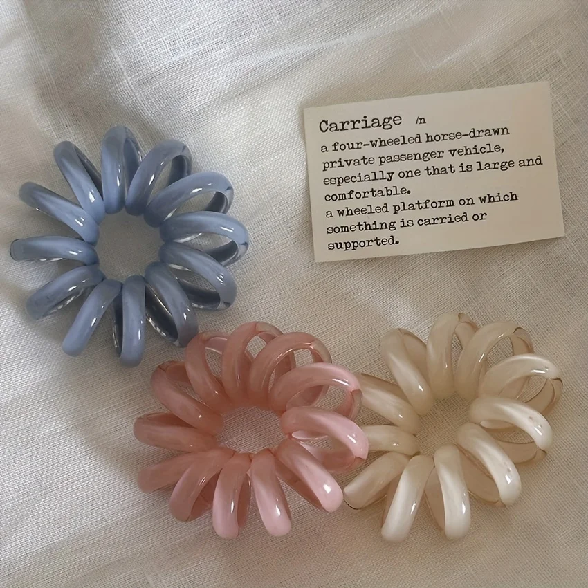 3pcs Elegant Spiral Hair Scrunchies - High Elasticity, Stylish Phone Cord Headbands, Perfect for Spring & Summer
