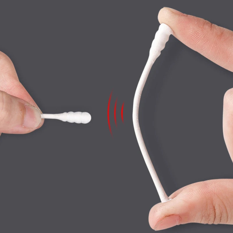 100Pcs/Box 2-in-1 Ear Digging Spoon Double Ended Cotton Stick Spiral Ear Cleaner Disposable Cleaning Black And White Cotton Swab 4