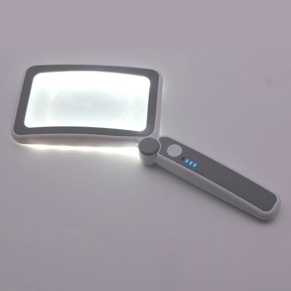 Handheld Magnifiers 10LED Lights Folding Loupe USB Charging Lighted Magnifying Glass 650mAh with Power Display for Reading Books