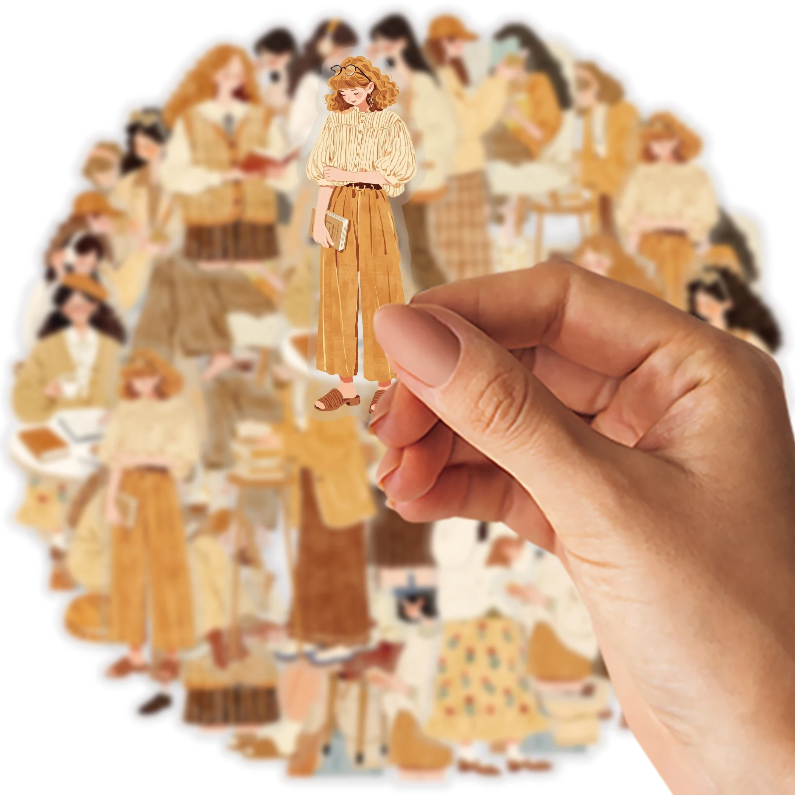 에토리 라이프 카라멜 웜톤 빈티지 독서하는 소녀 스티커 30개, 힐링 아트 데일리 저널 데코레이션 스티커, DIY 데코레이션, 노트북, 휴대폰 뒷면, 여행 가방, 다이어리, 기타, 물병, 스크랩북 용품, 사무