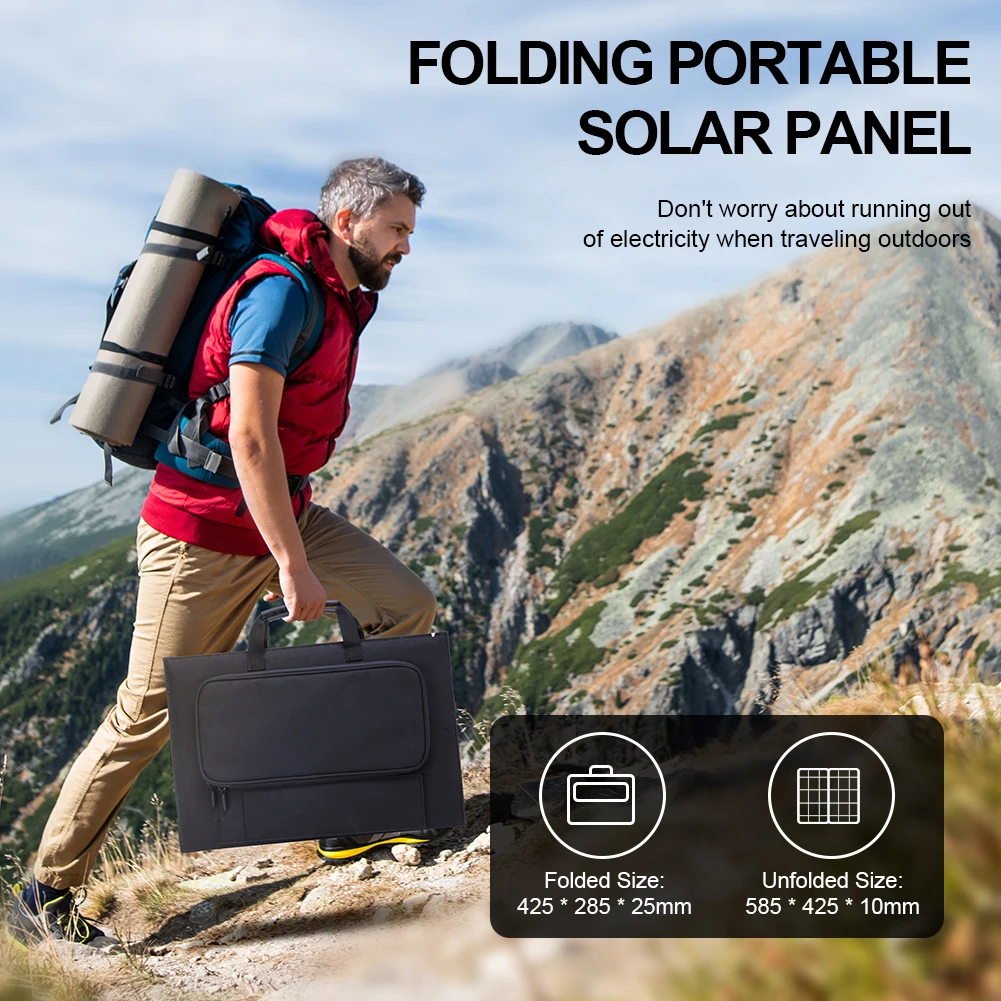 60W Solar Panel Kit Dual USB+DC+Type-C Monocrystalline Sunpower Solar Cells Bank Pack with 10 in 1 Adapter Portable for Camping