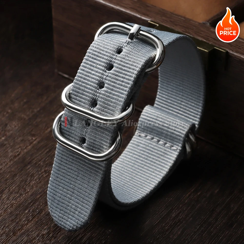 Ribbed Nylon Military-Style Watch Band with Ring Buckle - Army Green