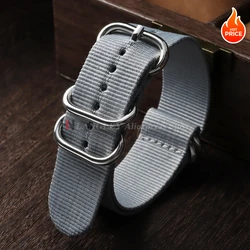 Ribbed Nylon Military - Style Watch Band with Ring Buckle - Army Green - 22mm (Grey)