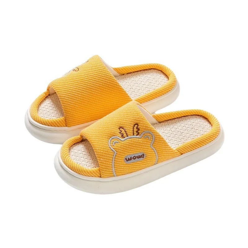 Hot Sale Women Linen Slippers Four Seasons Women Indoor Sandals Adults Cartoon Slides Couples Cute Breathable Home Shoes TG18 6