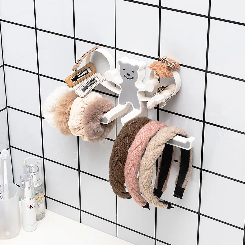 Cute Bear Intestine Hair Hoop Storage Rack Headrope Students Dormitory Hook Wall Hanging Toilet Hair Accessories Wire Shelving