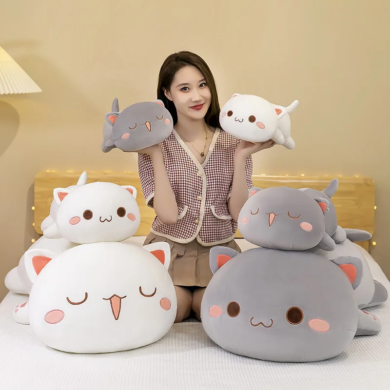 Cartoon Peach Cat Figure Doll Pillow Plush Toys Funny Cute Party Models Black And White Cat Doll Large Girls Gift Doll Toys