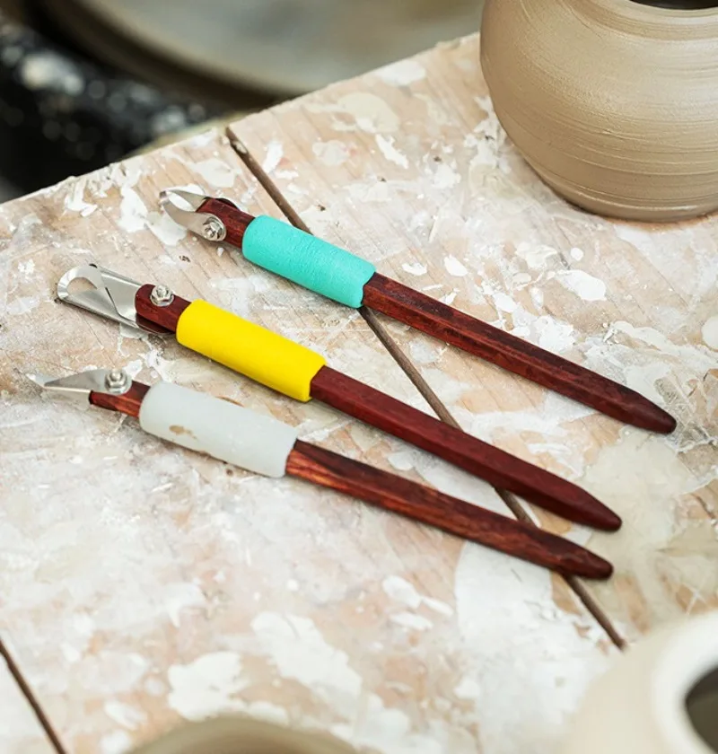 DIY Ceramic Clay Sculpture Scraping Texture Carving Tools Ring Carving Knife Wooden Handle Single Head Scraper Pottery Tools