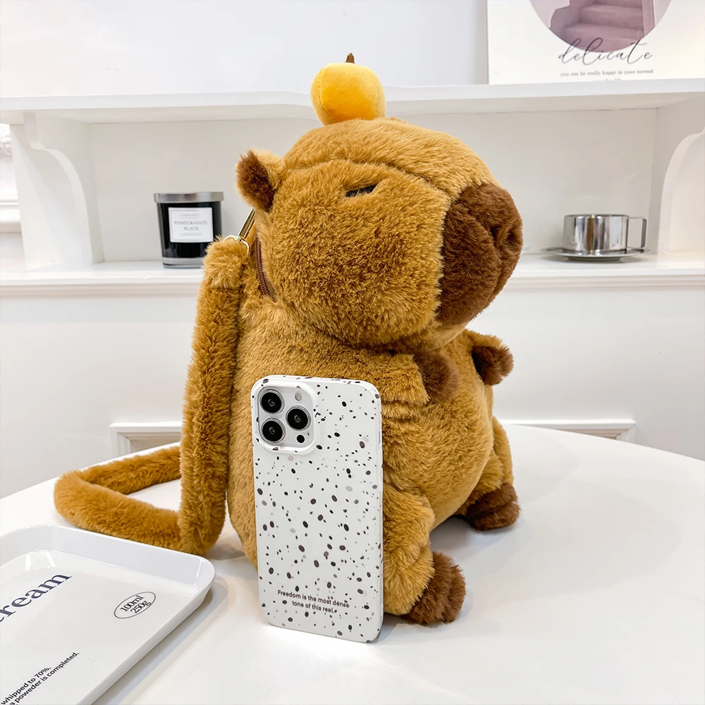 Kawaii Fashion Plushie Doll Fur Bag Capybara Plush Backpack Children's Bag Shoulder Mini Knapsack Bags Gifts Girlfriend Plush Backpack