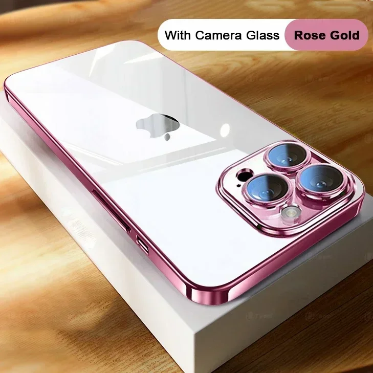 Funda de teléfono transparente con revestimiento de alta calidad para iPhone 16, 15, 14 Plus, 11, 12, 13 Pro Max, protección completa de lente, cubierta trasera de TPU suave a prueba de golpes