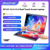 BYONE Dual Screen Laptop 13.5+13.5 Dual Touch Screen Intel N100 180 ° Flipped Office Leisure Gaming Entertainment 2-in-1 Notbook