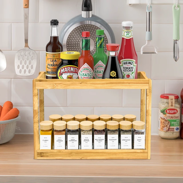 Organizer da cucina Bamboo Under Sink Storage 2 Tier Organizer cestini per  la raccolta del bagno