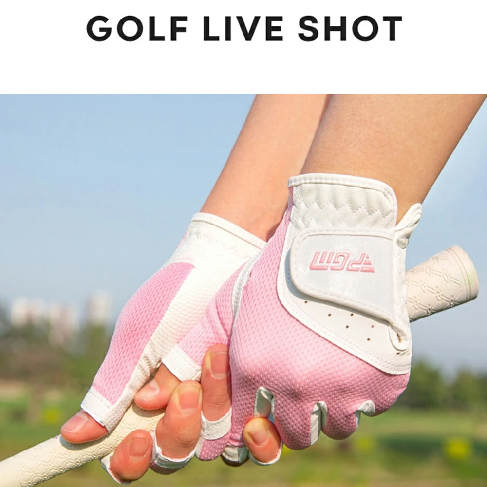 PGM Women's Open Finger Golf Gloves Adjustables Breathable Mesh PU Sunscreen Finger Cover Golfs Accessories For Golfs Lovers 4