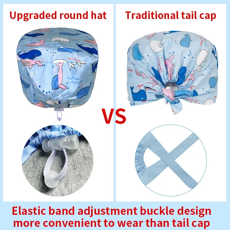 Unisex Scrubs Caps Breathable Cotton Button Scrubs Hats Wholesale Surgical Cap Adjustable Medical Beauty Cap Nursing Accessories