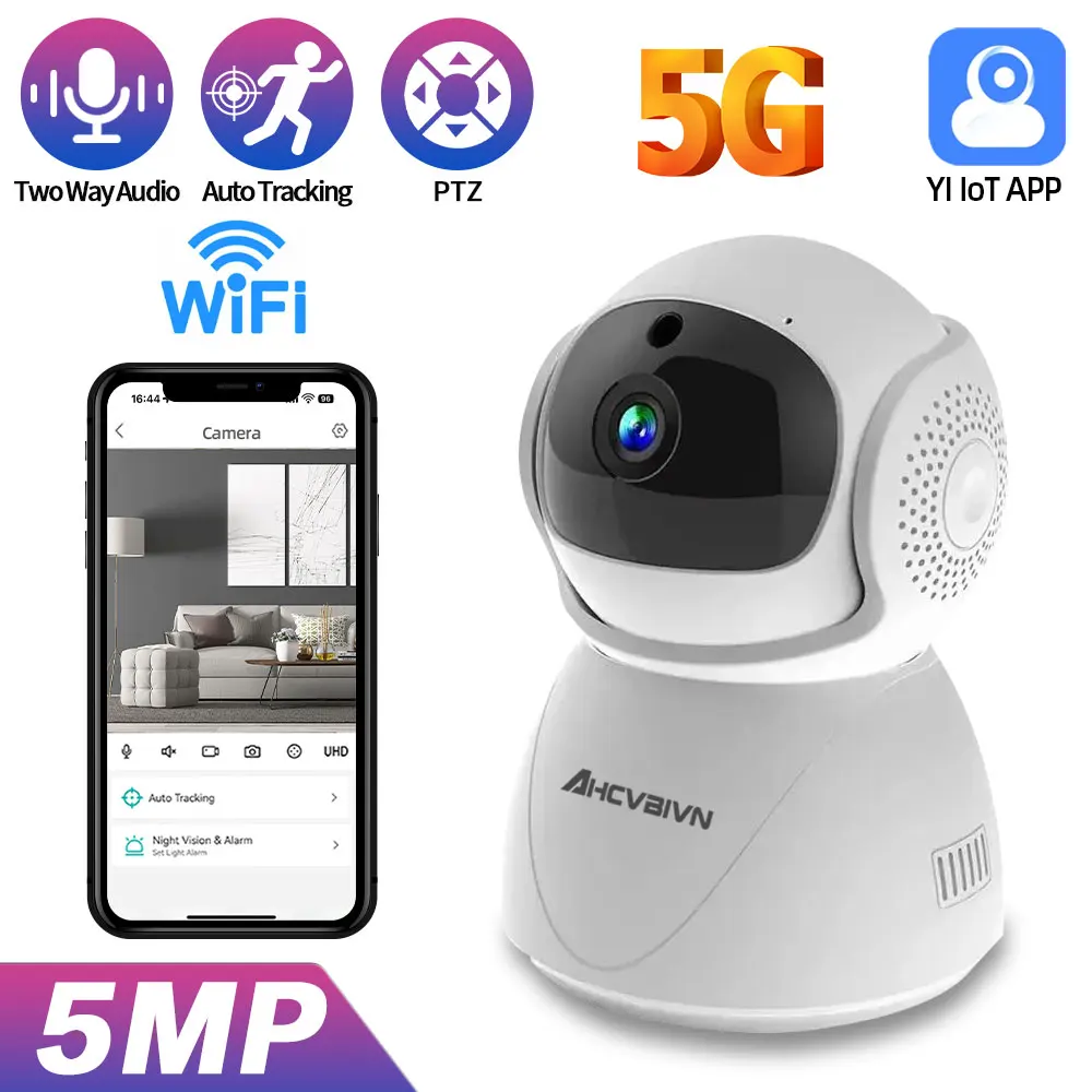 

AHCVBIVN 5MP IP Camera 5G WiFi Baby Monitor 1080P Mini PTZ Indoor CCTV Security 2MP AI Tracking Audio Video Surveillance Camera