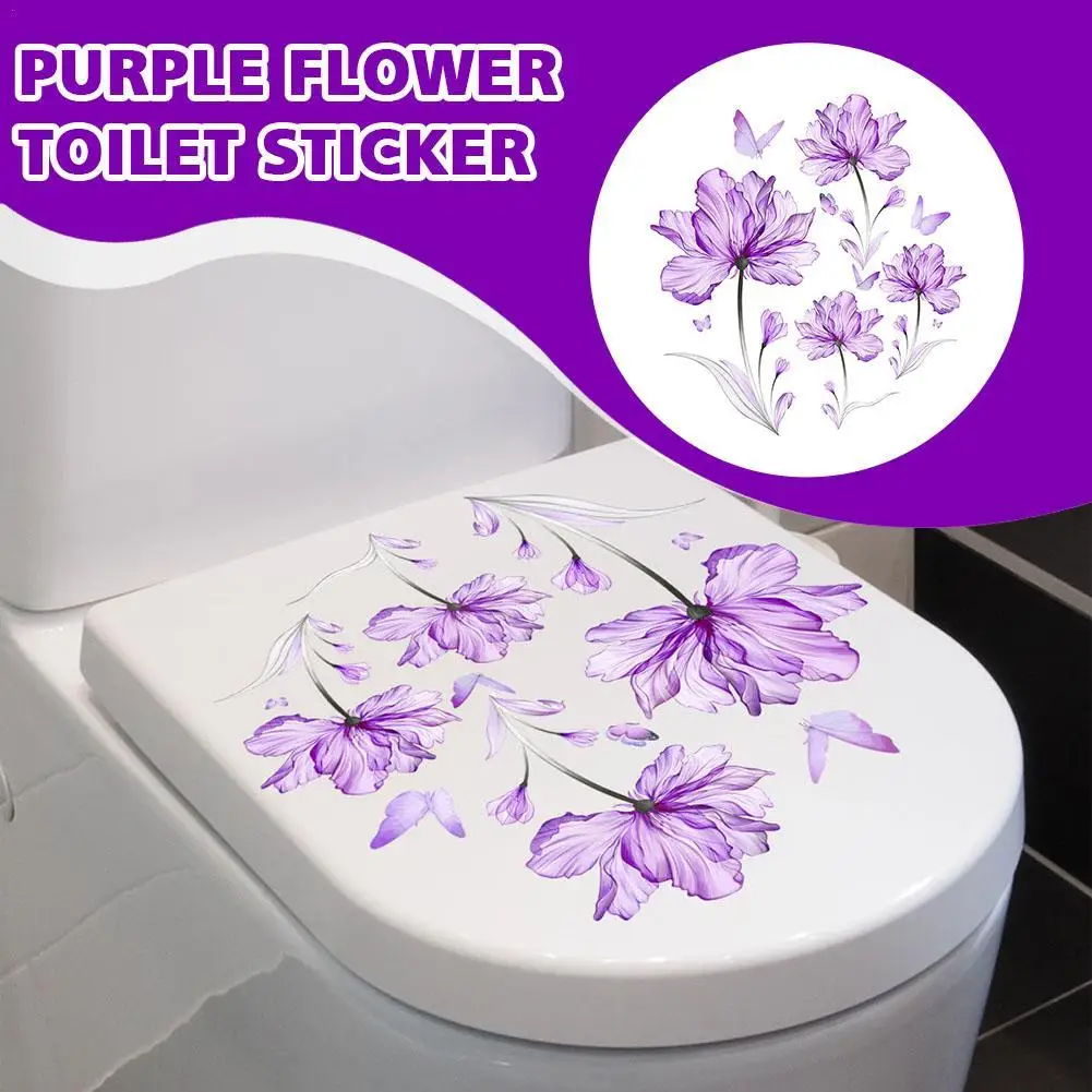 

New Purple Flower Waterproof Toilet Sticker Creative Decor Wall Personalized Art Adhesive Wall Decals
