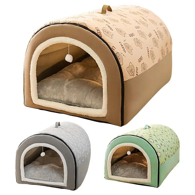 

Dog Cave 2 In 1 Detachable Cat Bed With Ball Pendant Covered Cat Nest Foldable Cat House Winter Warm Cozy Dog Beds For Pet kitty