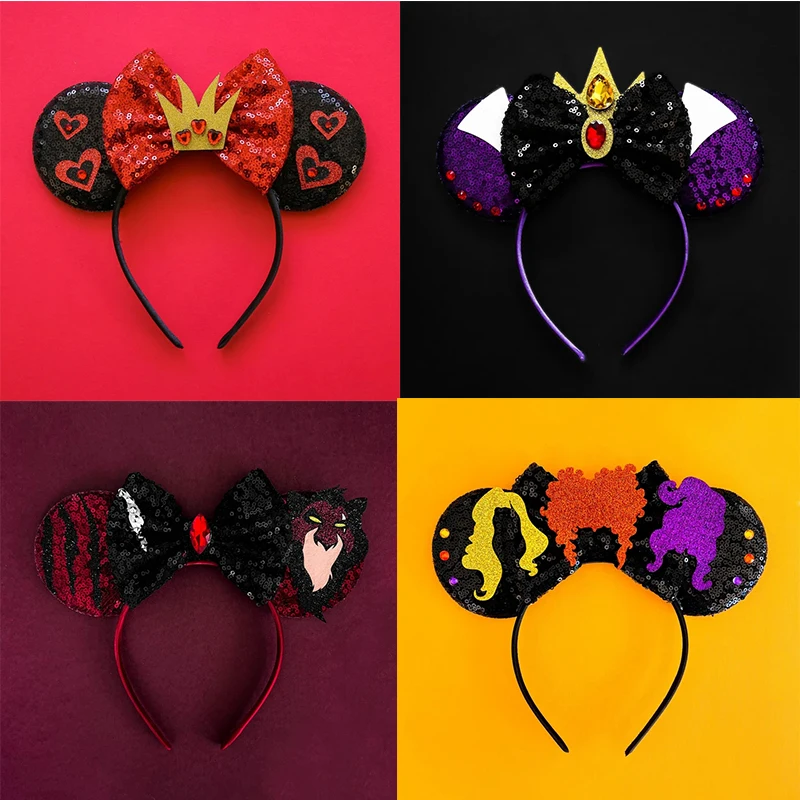 

Disney Cute Cartoon Anime Minnie Mouse Ears Headband Girl Kawaii Sequins Bow Mickey Hairband Women Cosplay Hair Accessories Kids
