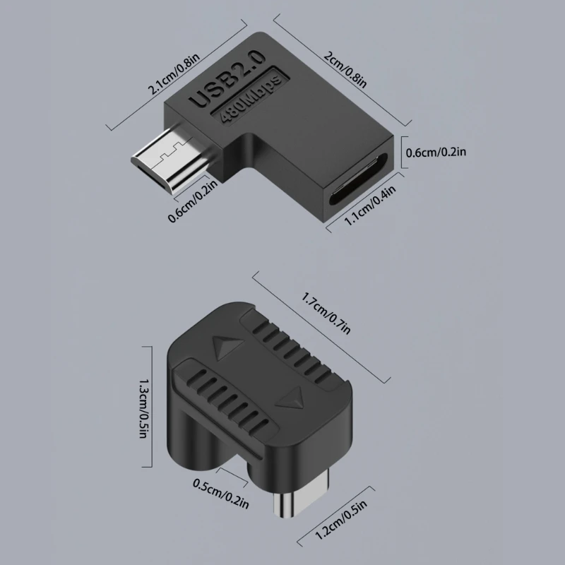 90도 왼쪽 직각 마이크로 USB 남성-C 여성 어댑터 커넥터 입력