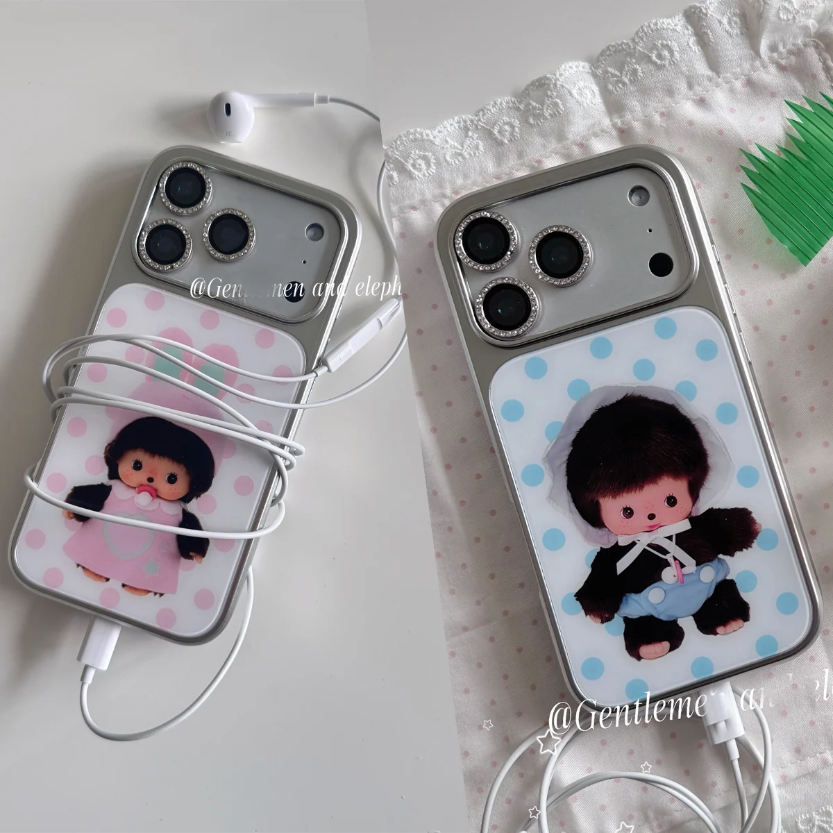 Glossy Pink and Blue Polka Dot Baby Couple Phone Case