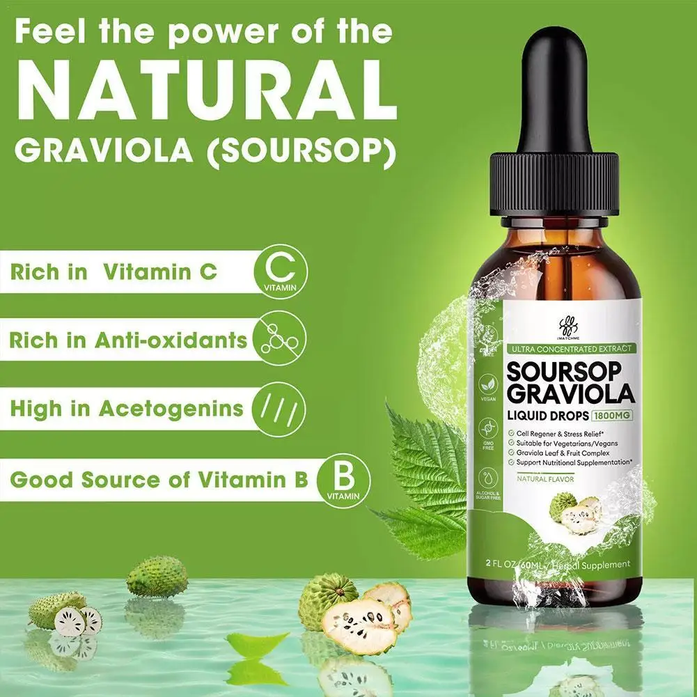 Soursop Graviola Liquid Drops 1800mg Support Supplementation Rich In Vitamin C Vitamin B Boost Immune Health