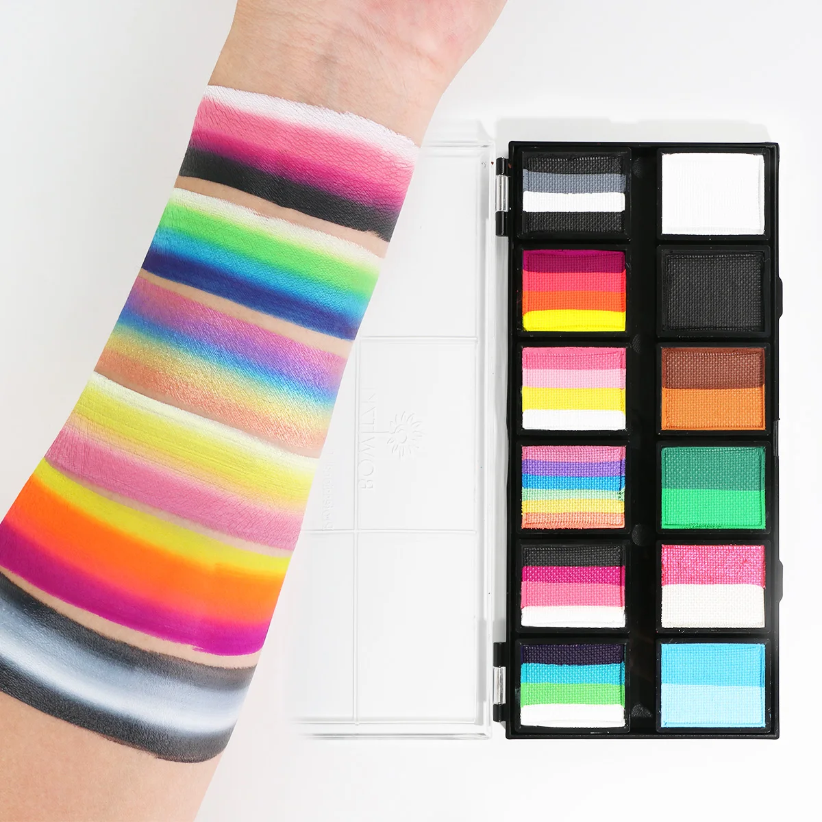 Bowitzki Carnival Professional Face Painting Kit for Kids Adults 12x10gm Body Stencil One Stroke Split Cake Rainbow Halloween 6