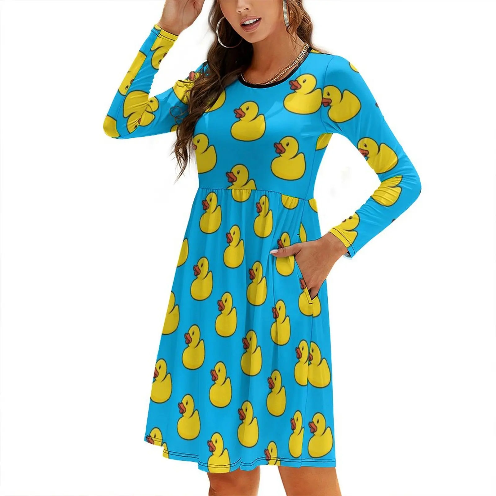 

Rubber Duck Round Neck Baggy Dress Women's summer dresses Women's summer skirt