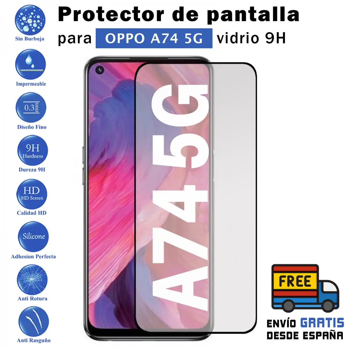 Proteggi Schermo In Vetro Temperato Nero Oppo A74 5G 9H Per Movil - Todotumovil