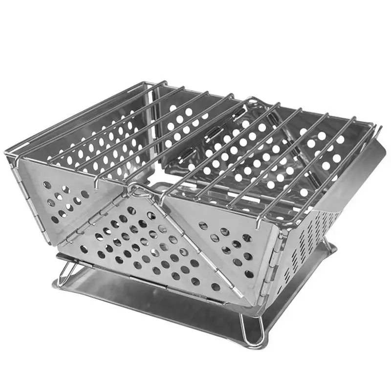 Portable Folding BBQ Grill Camping Split Stainless Steel Fire Pit Tent Stove Outdoor Picnic Accessories Charcoal Grill Burner 3