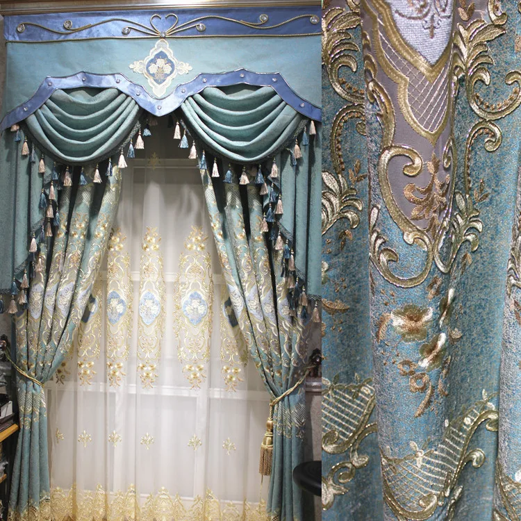 

European Style Hollow Chenille Embroidery Luxury Palace Villa Curtains for Living Dining Room Bedroom Windows Door High Shading